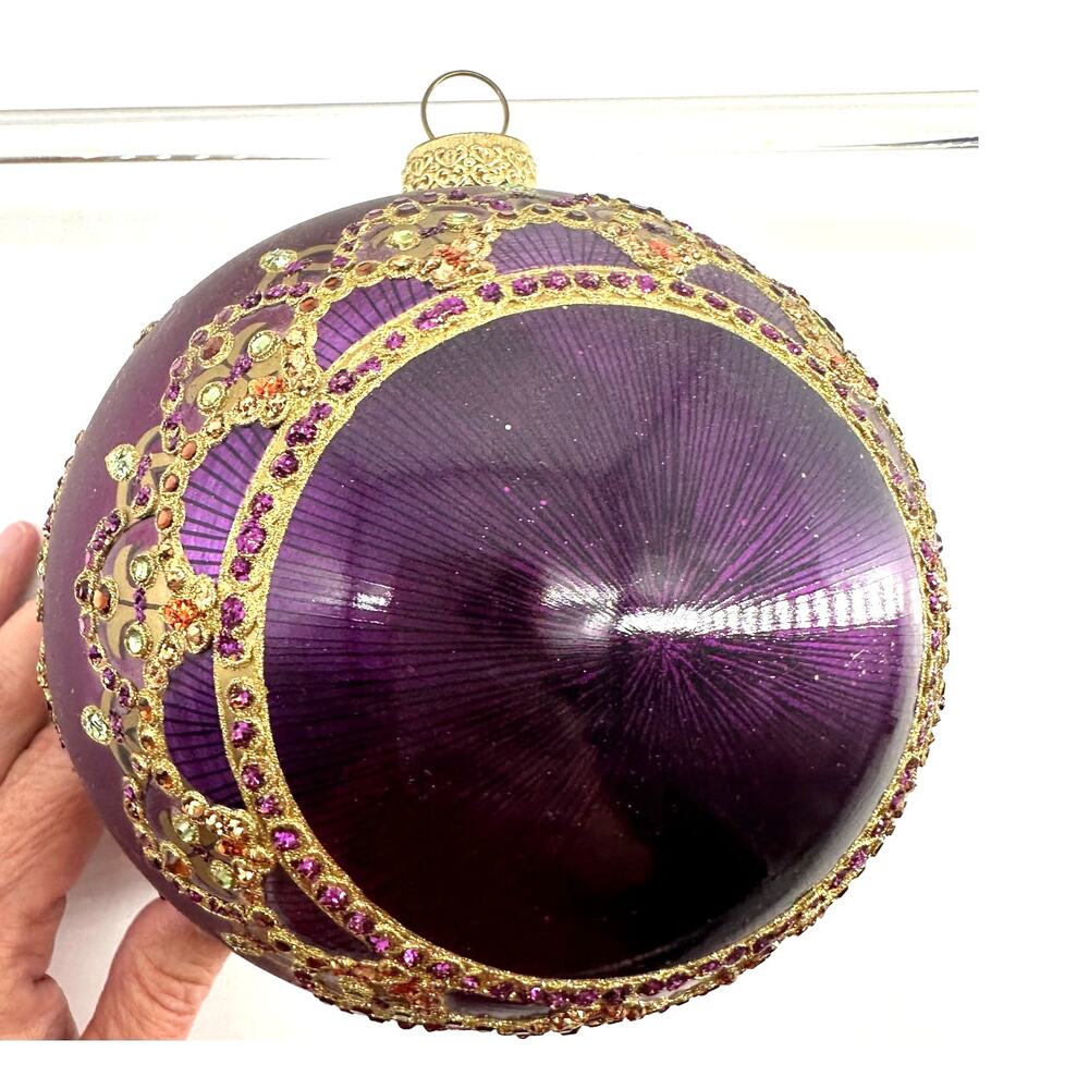 Jay Strongwater 2002 Purple Jeweled Glass Christmas Ornament Crystal Large
